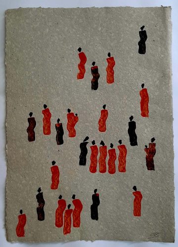 14 - Kekere Ohun Kiko - Acrylique sur papier recyclé artisanal - Dim. 45 X 32 cm. - 30 €