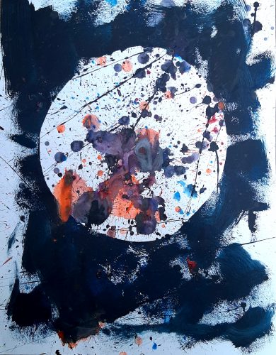 3A - Abstraction - Acrylique sur revers de macule d'impression - Dim. 70X50 cm. - 250 €