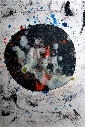2A - Abstraction - Acrylique sur revers de macule d'impression - Dim. 65X50 cm. - 250 €