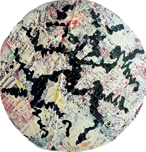 261 - Acrylique sur revers d'affichage urbain marouflé sur isorel - Format diam. 94 cm. - Collection privée