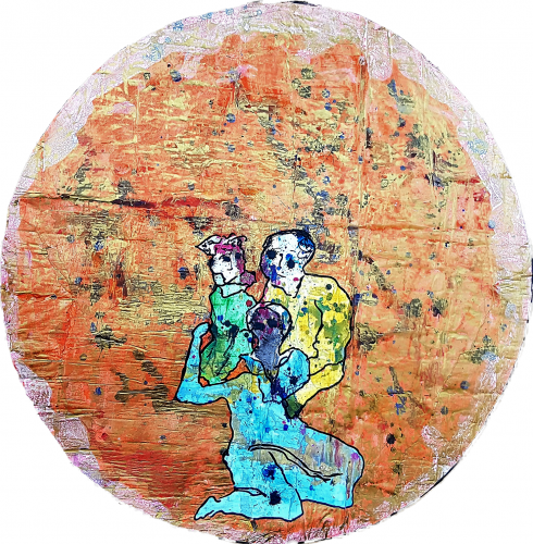 262 - Acrylique sur revers d'affichage urbain marouflé sur isorel - Format diam. 94 cm. - 250 €